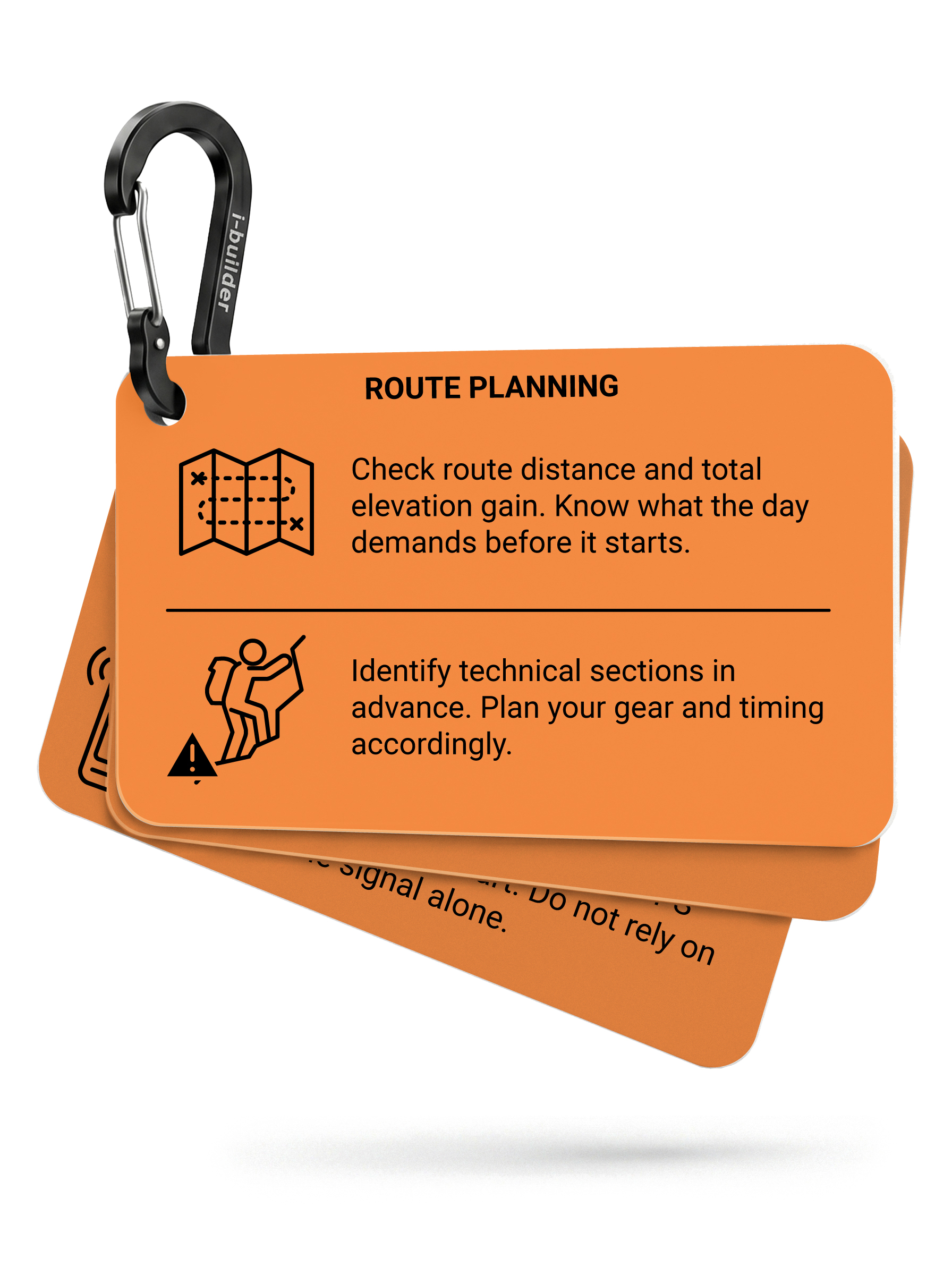 Mountaineering checklist cards with carabiner